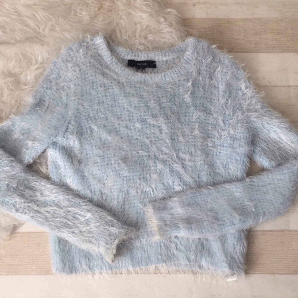 furry cozy faux fur light blue sweater